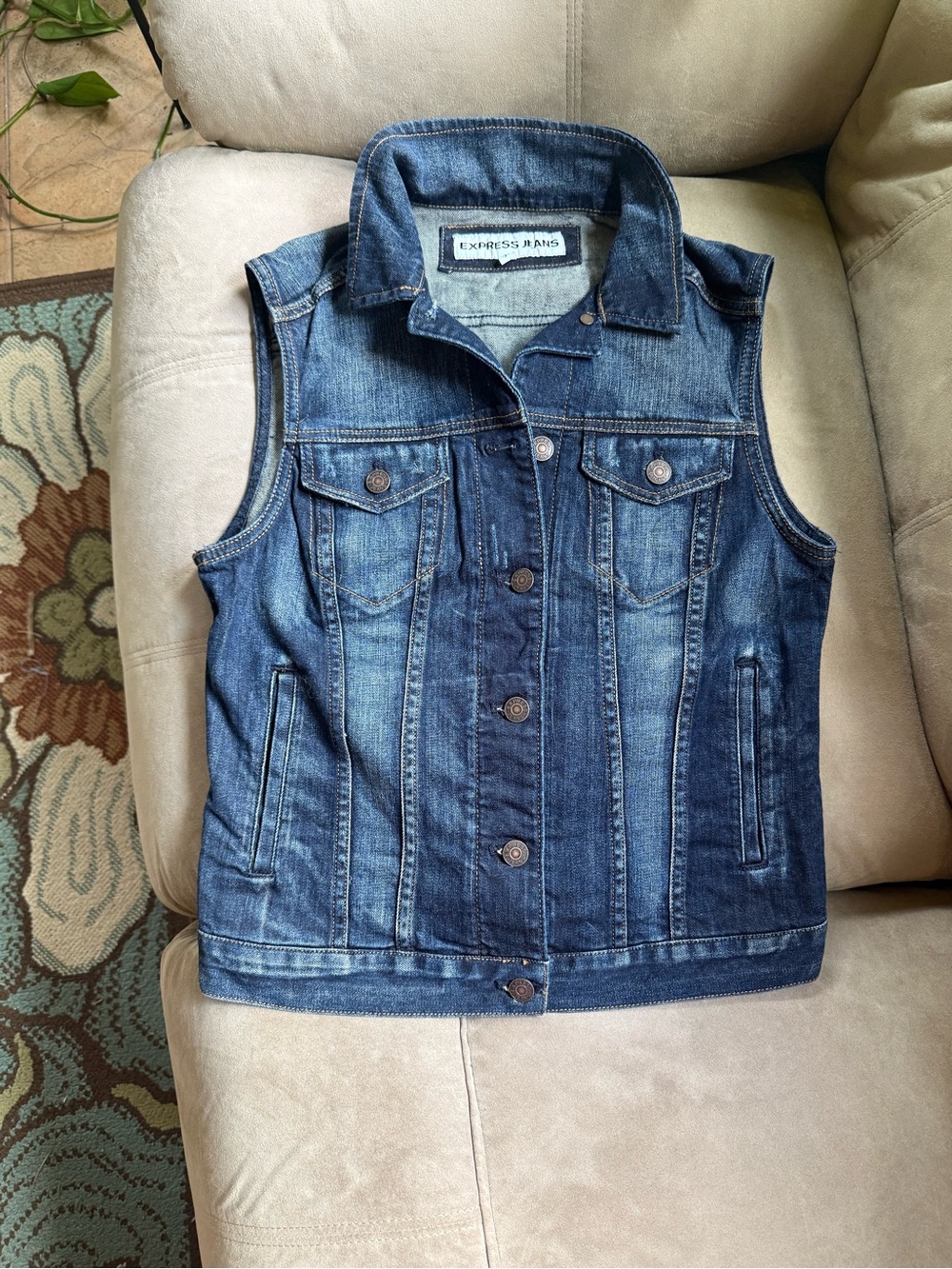 Express Dark Blue Denim Sleeveless Vest
